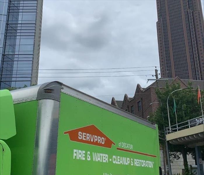 Atlanta buildings and a SERVPRO of Decatur truck